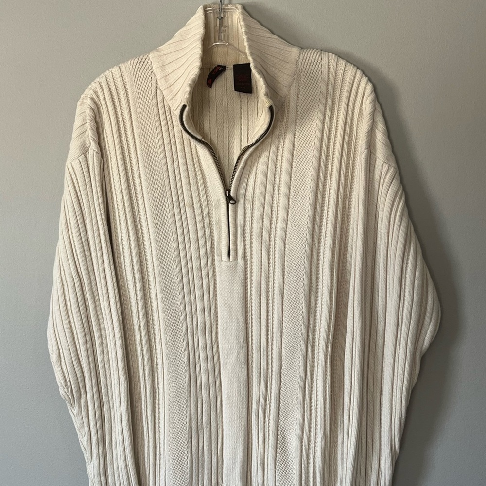 Perry Ellis America Mens 1/4 Zip Cable Knit Sweater Size 2XL Preppy Cream